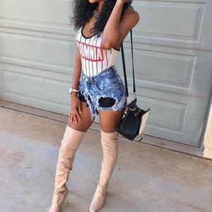 Nude thigh high boots